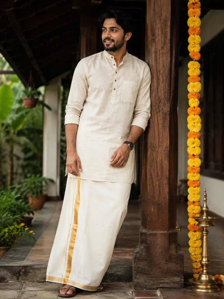 Men's Khadi kurta with Mundu for Onam