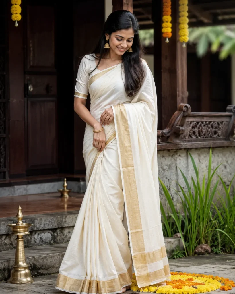 Traditional Onam Kasavu saree outfit for women