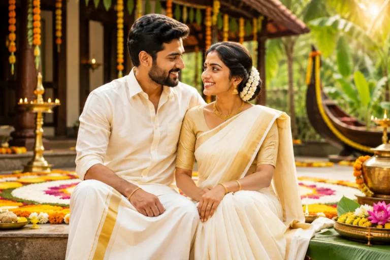 Onam Couple Dress Ideas 2026: 20 Matching Traditional & Modern Kerala Outfits
